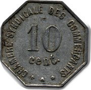 France 10 Centimes (Commune of Perpignan) CHAMBRE SYNDICALE DES COMMERÇANTS 10 CENT. coin reverse France 10 Centimes (Commune of Perpignan) CHAMBRE SYNDICALE DES COMMERÇANTS 10 CENT. coin reverse