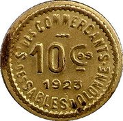France 10 Centimes (Commune of Sables-d'Olonne) ST DES COMMERÇANTS 10CES 1923 DES SABLES D'OLONNE coin obverse France 10 Centimes (Commune of Sables-d'Olonne) ST DES COMMERÇANTS 10CES 1923 DES SABLES D'OLONNE coin obverse