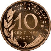 France 10 Centimes Liberty 1972 KM# P445 LIBERTE EGALITE FRATERNITE 10 CENTIMES 1972 A. DIEUDONNE coin reverse France 10 Centimes Liberty 1972 KM# P445 LIBERTE EGALITE FRATERNITE 10 CENTIMES 1972 A. DIEUDONNE coin reverse