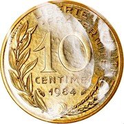 France 10 Centimes (Piedfort) KM# P803 A.DIEUDONNE LIBERTE EGALITE FRATERNITE 10 CENTIMES 1984 coin reverse