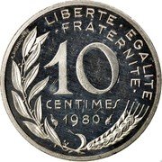 France 10 Centimes (Piedfort) KM# Pn660 LIBERTE EGALITE FRATERNITE 10 CENTIMES 1980 A. DIEUDONNE coin reverse