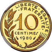 France 10 Centimes (Piedfort) KM# P661 LIBERTE EGALITE FRATERNITE 10 CENTIMES 1980 A. DIEUDONNE coin reverse France 10 Centimes (Piedfort) KM# P661 LIBERTE EGALITE FRATERNITE 10 CENTIMES 1980 A. DIEUDONNE coin reverse