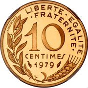 France 10 Centimes Piedfort 1979 KM# P630 LIBERTE EGALITE FRATERNITE 10 CENTIMES 1979 A. DIEUDONNE coin reverse France 10 Centimes Piedfort 1979 KM# P630 LIBERTE EGALITE FRATERNITE 10 CENTIMES 1979 A. DIEUDONNE coin reverse