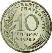 France 10 Centimes (Piedfort) KM# P519 LIBERTE EGALITE FRATERNITE 10 CENTIMES 1975 A. DIEUDONNE coin reverse