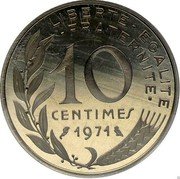France 10 Centimes Piedfort 1971 KM# P419 LIBERTE EGALITE FRATERNITE 10 CENTIMES 1971 A. DIEUDONNE coin reverse