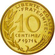 France 10 Centimes (Piedfort) KM# P418 LIBERTE EGALITE FRATERNITE 10 CENTIMES 1971 A. DIEUDONNE coin reverse France 10 Centimes (Piedfort) KM# P418 LIBERTE EGALITE FRATERNITE 10 CENTIMES 1971 A. DIEUDONNE coin reverse