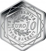 France 10 Euro Olympic Games in Paris 2021  KM# 2982 LIBERTÉ ÉGALITÉ FRATERNITÉ 10 EURO coin reverse