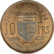 France 10 Francs (Essai) KM# E6 REUNION 10 FRS PRAETER OMNES ANGULUS RIDET coin reverse France 10 Francs (Essai) KM# E6 REUNION 10 FRS PRAETER OMNES ANGULUS RIDET coin reverse