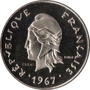 France 10 Francs (Essai - New Caledonia) KM# E11 RÉPUBLIQUE FRANÇAISE R JOLY ESSAI 1967 coin obverse France 10 Francs (Essai - New Caledonia) KM# E11 RÉPUBLIQUE FRANÇAISE R JOLY ESSAI 1967 coin obverse