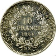 France 10 Francs Hercules Group Pattern 1964 KM# Pn117 REPUBLIQUE FRANÇAISE 10 FRANCS 1964 coin obverse France 10 Francs Hercules Group Pattern 1964 KM# Pn117 REPUBLIQUE FRANÇAISE 10 FRANCS 1964 coin obverse