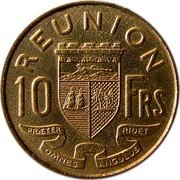 France 10 Francs (Marianne. Reunion) KM# 10a REUNION 10 FRS PRAETER OMNES ANGULUS RIDET coin reverse France 10 Francs (Marianne. Reunion) KM# 10a REUNION 10 FRS PRAETER OMNES ANGULUS RIDET coin reverse
