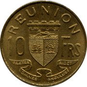 France 10 Francs (Marianne) KM# 10 REUNION 10 FRS PRÆTER OMNES ANGULUS RIDET coin reverse France 10 Francs (Marianne) KM# 10 REUNION 10 FRS PRÆTER OMNES ANGULUS RIDET coin reverse