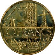 France 10 Francs France Map 1977 KM# P589 10 FRANCS coin reverse