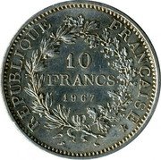 France 10 Francs Piedfort 1967 KM# P384 REPUBLIQUE FRANÇAISE 10 FRANCS 1967 coin obverse