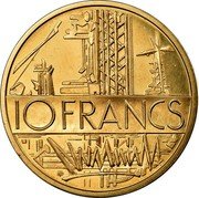 France 10 Francs Piedfort 1977 KM# P587 10 FRANCS coin reverse France 10 Francs Piedfort 1977 KM# P587 10 FRANCS coin reverse