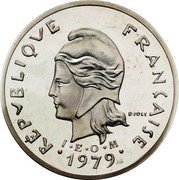 France 10 Francs Piedfort - New Caledonia 1979  KM# P7 RÉPUBLIQUE FRANÇAISE R JOLY 1979 coin obverse
