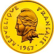 France 10 Francs (Piedfort - New Caledonia) KM# P1b RÉPUBLIQUE FRANÇAISE R JOLY 1967 coin obverse