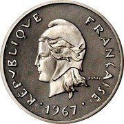 France 10 Francs Piedfort - New Caledonia 1967  KM# P1 RÉPUBLIQUE FRANÇAISE R JOLY 1967 coin obverse France 10 Francs Piedfort - New Caledonia 1967  KM# P1 RÉPUBLIQUE FRANÇAISE R JOLY 1967 coin obverse