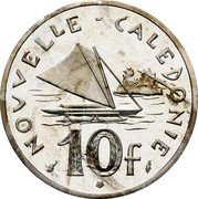 France 10 Francs Piedfort - New Caledonia 1979  KM# P7 NOUVELLE - CALEDONIE 10F coin reverse