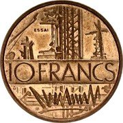 France 10 Francs (Trial - Essai) KM# E115 ESSAI 10 FRANCS coin reverse France 10 Francs (Trial - Essai) KM# E115 ESSAI 10 FRANCS coin reverse