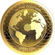 Niue 100 Dollars (Terra) 10 20 30 40 50 60 70 80 90 100 110 120 130 140 150 160 170 190 200 210 220 230 240 250 260 270 280 290 300 310 320 330 340 350 1 OZ FINE GOLD 9999 TERRA 2023 coin reverse