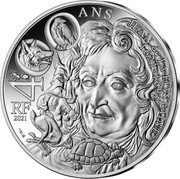 France 100 Euro 400th Anniversary of Birth of Jean de La Fontaine 2021  KM# 3034 400 ANS RF 2021 JEAN DE LA FONTAINE 1621 - 1695 coin reverse