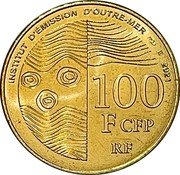 France 100 Francs CFP (Coin for the French Communities in the Pacific) INSTITUT D'ÉMISSION D'OUTRE-MER 2021 100 F CFP RF coin obverse France 100 Francs CFP (Coin for the French Communities in the Pacific) INSTITUT D'ÉMISSION D'OUTRE-MER 2021 100 F CFP RF coin obverse