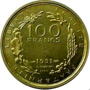 France 100 Francs (Essai by Guzman - A) 100 FRANCS 1951 A. GVZMAN ESSAI LIBERTE EGALITE FRATERNITE coin obverse France 100 Francs (Essai by Guzman - A) 100 FRANCS 1951 A. GVZMAN ESSAI LIBERTE EGALITE FRATERNITE coin obverse