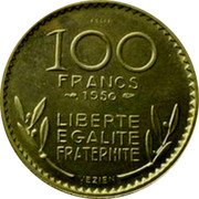 France 100 Francs Essai by Vezien 1950 KM# E95 100 FRANCS 1950 LIBERTE EGALITE FRATERNITE VEZIEN ESSEI coin obverse France 100 Francs Essai by Vezien 1950 KM# E95 100 FRANCS 1950 LIBERTE EGALITE FRATERNITE VEZIEN ESSEI coin obverse