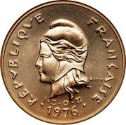 France 100 Francs Essai. New Caledonia 1976  KM# E14 RÉPUBLIQUE FRANÇAISE R JOLY I E O M 1976 coin obverse