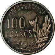 France 100 Francs (Essai Piedfort) KM# PE323 100 FRANCS ESSAI 1954 R.COCHET LIBERTE EGALITE FRATERNITE coin obverse France 100 Francs (Essai Piedfort) KM# PE323 100 FRANCS ESSAI 1954 R.COCHET LIBERTE EGALITE FRATERNITE coin obverse