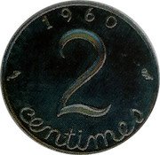 France 2 Centimes Double Reverse 1960  (fr) 2 exemplaires connus 1960 2 CENTIMES coin reverse