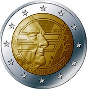 France 2 Euro Jacques Chirac 2022  Proof KM# 3066 2022 JACQUES CHIRAC 1932 2019 RF € coin obverse France 2 Euro Jacques Chirac 2022  Proof KM# 3066 2022 JACQUES CHIRAC 1932 2019 RF € coin obverse