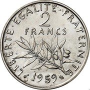 France 2 Francs (Essai) KM# E100 LIBERTÉ ÉGALITÉ FRATERNITÉ 2 FRANCS 1959 coin reverse