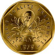 France 2 Francs (France) KM# P642 LIBERTÉ ÉGALITÉ FRATERNITÉ 2 FRANCS 1979 coin reverse France 2 Francs (France) KM# P642 LIBERTÉ ÉGALITÉ FRATERNITÉ 2 FRANCS 1979 coin reverse