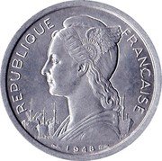 France 2 Francs KM# 8 Reunion REPUBLIQUE FRANÇAISE L.BAZOR GB 1948 coin obverse France 2 Francs KM# 8 Reunion REPUBLIQUE FRANÇAISE L.BAZOR GB 1948 coin obverse