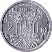 France 2 Francs KM# 8 Reunion REUNION 2 FRS coin reverse France 2 Francs KM# 8 Reunion REUNION 2 FRS coin reverse