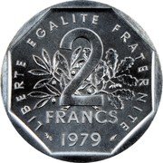 France 2 Francs The Sower 1979 KM# P643 LIBERTÉ ÉGALITÉ FRATERNITÉ 2 FRANCS 1979 coin reverse