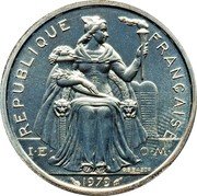 France 2 Francs Piedfort. New Caledonia 1979  KM# P5a REPUBLIQUE FRANÇAISE I E O M G.B.BAZOR 1979 coin obverse
