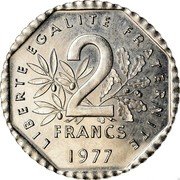 France 2 Francs (Pre-serie) KM# Pn118 LIBERTÉ ÉGALITÉ FRATERNITÉ 2 FRANCS 1977 coin reverse