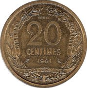 France 20 Centimes (Essai) KM# E106 ESSAI 20 CENTIMES 1961 LIBERTE EGALITE FRATERNITE coin reverse France 20 Centimes (Essai) KM# E106 ESSAI 20 CENTIMES 1961 LIBERTE EGALITE FRATERNITE coin reverse