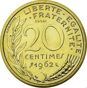 France 20 Centimes Essay by Dieudonnee. Lagriffoul 1962 KM# E109 LIBERTE EGALITE FRATERNITE 20 CENTIMES 1962 ESSAI A. DIEUDONNE coin reverse France 20 Centimes Essay by Dieudonnee. Lagriffoul 1962 KM# E109 LIBERTE EGALITE FRATERNITE 20 CENTIMES 1962 ESSAI A. DIEUDONNE coin reverse