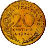 France 20 Centimes Piedfort 1984 KM# P806 A.DIEUDONNE LIBERTE EGALITE FRATERNITE 20 CENTIMES 1984 coin reverse