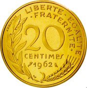 France 20 Centimes (Piedfort) KM# P347 LIBERTE EGALITE FRATERNITE 20 CENTIMES 1962 A. DIEUDONNE coin reverse France 20 Centimes (Piedfort) KM# P347 LIBERTE EGALITE FRATERNITE 20 CENTIMES 1962 A. DIEUDONNE coin reverse