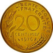 France 20 Centimes (Piedfort) KM# P548 LIBERTE EGALITE FRATERNITE 20 CENTIMES 1976 A. DIEUDONNE coin reverse