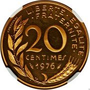 France 20 Centimes (Piedfort) KM# P550 LIBERTE EGALITE FRATERNITE 20 CENTIMES 1976 A. DIEUDONNE coin reverse