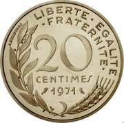 France 20 Centimes (Piedfort) KM# P422 LIBERTE EGALITE FRATERNITE 20 CENTIMES 1971 A. DIEUDONNE coin reverse