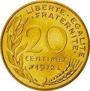 France 20 Centimes (Piedfort) KM# P446 LIBERTE EGALITE FRATERNITE 20 CENTIMES 1972 A. DIEUDONNE coin reverse
