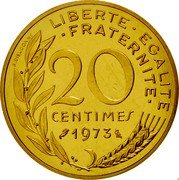France 20 Centimes (Piedfort) KM# P470 LIBERTE EGALITE FRATERNITE 20 CENTIMES 1973 A. DIEUDONNE coin reverse