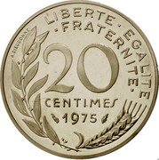 France 20 Centimes (Piedfort) KM# P522 LIBERTE EGALITE FRATERNITE 20 CENTIMES 1975 A. DIEUDONNE coin reverse